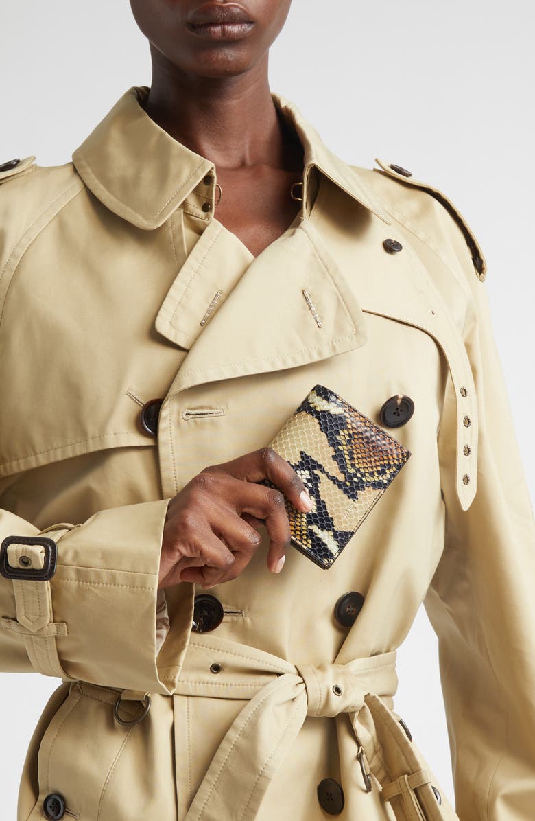 McQueen Snake Embossed Leather Card Case, Alternate, color, Brown/ Gold