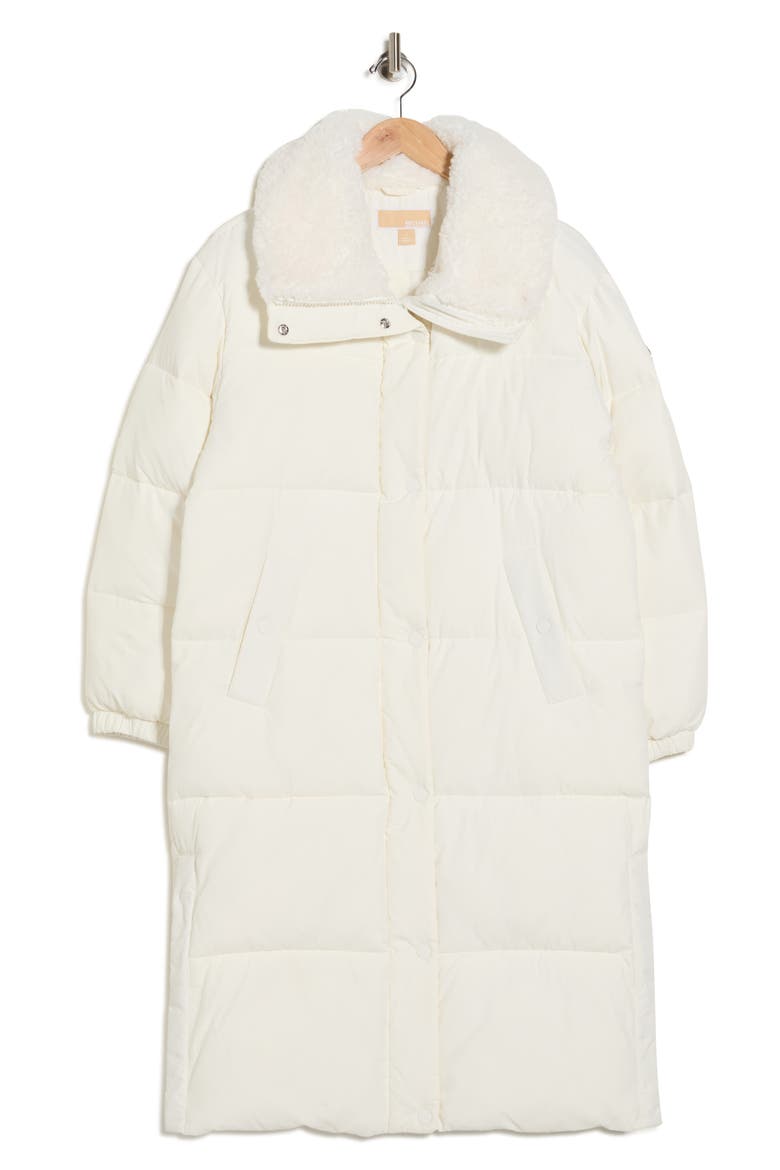Faux Shearling Collared 450 Fill Power Longline Jacket, Alternate, color, BONE