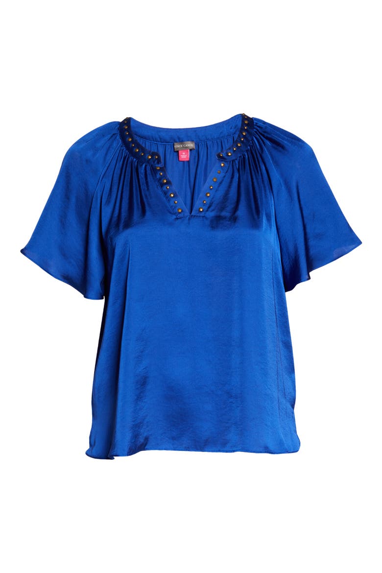 Stud Satin Blouse, Alternate, color, CELESTIAL BLUE