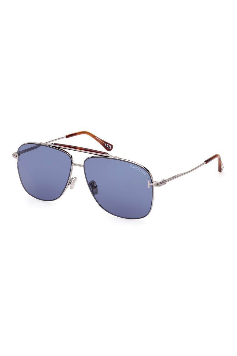 Jaden 60mm Polarized Navigator Sunglasses, Alternate, color, SHINY LIGHT RUTHENIUM / BLUE