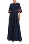 Crepe 3/4 Sleeve 3D Flower Trim A Line Gown