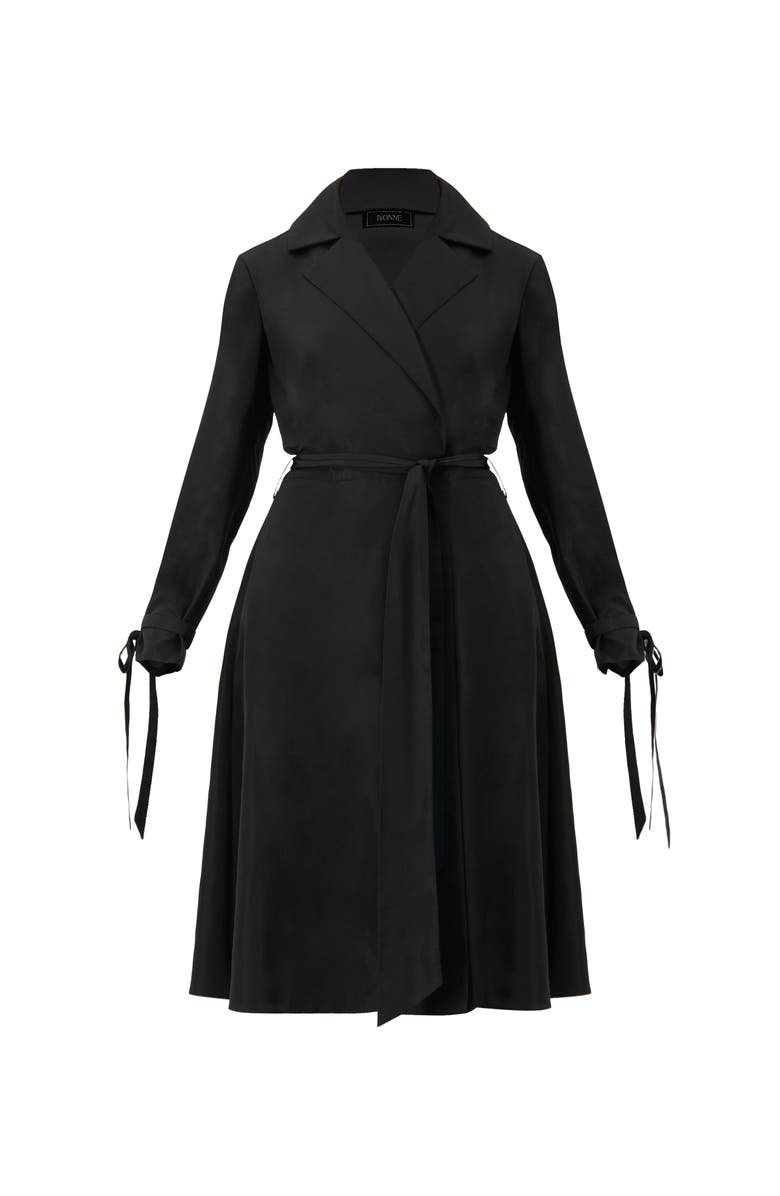 IVONNE Long Sleeve Wrap Midi Dress, Alternate, color, Black