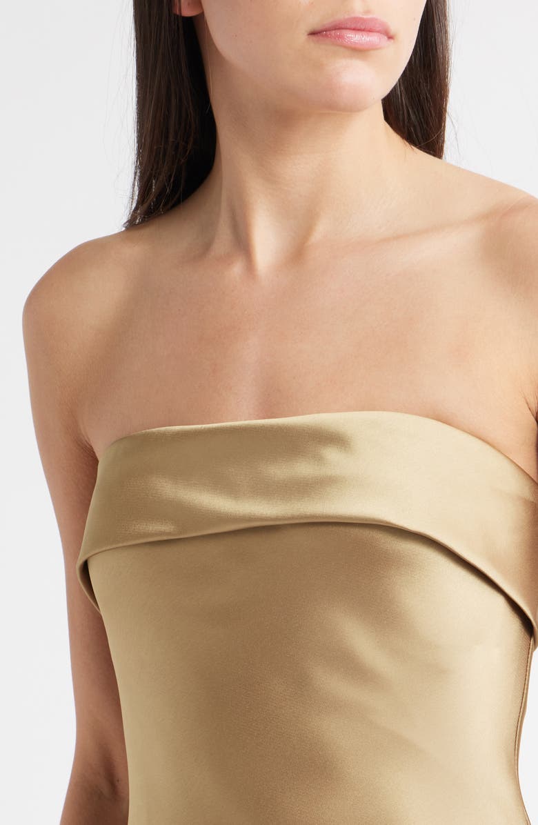 Amsale Faye Strapless Satin Cocktail Dress, Alternate, color, Gold