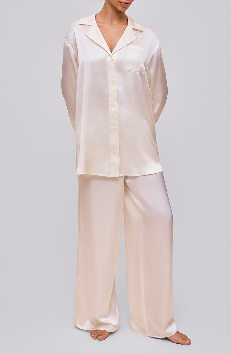 Papinelle Audrey Oversize Mulberry Silk Pajama Top, Alternate, color, White