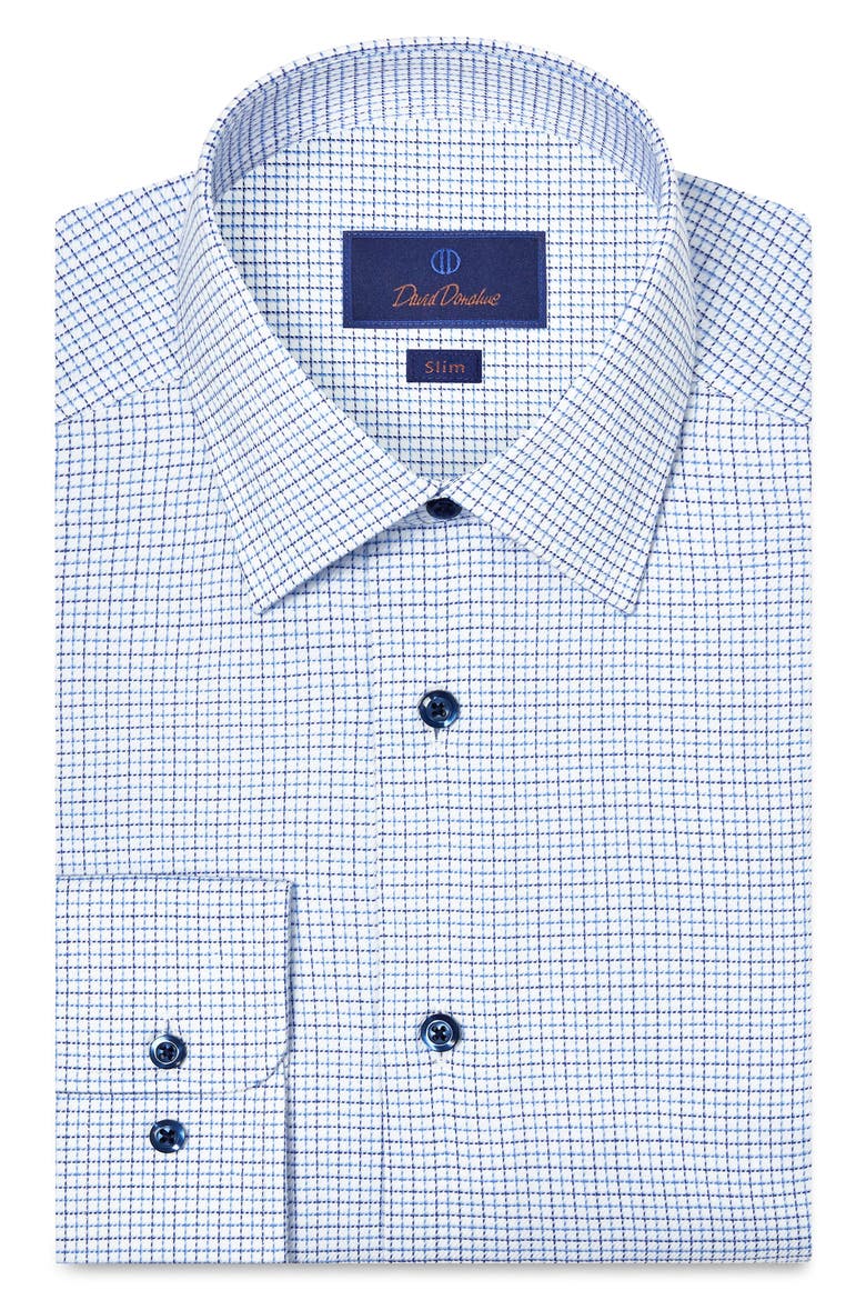 Slim Fit Microcheck Stretch Cotton Twill Dress Shirt, Main, color, WHITE/ BLUE