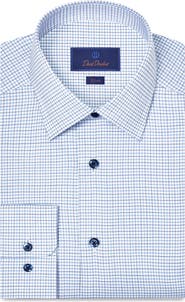 David Donahue Slim Fit Microcheck Stretch Cotton Twill Dress Shirt