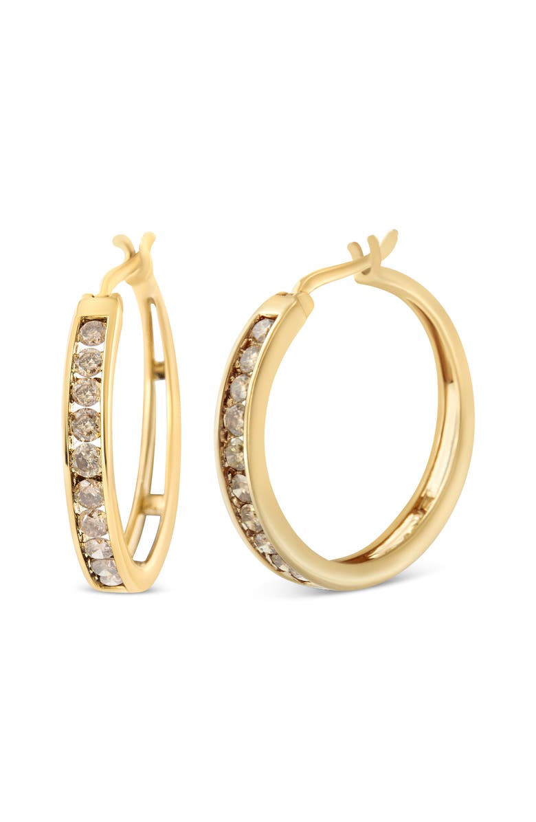 Haus of Brilliance 14K Yellow Gold Plated Silver 1.0 CtWt Champagne Diamond Hoop Earrings, Alternate, color, Yellow