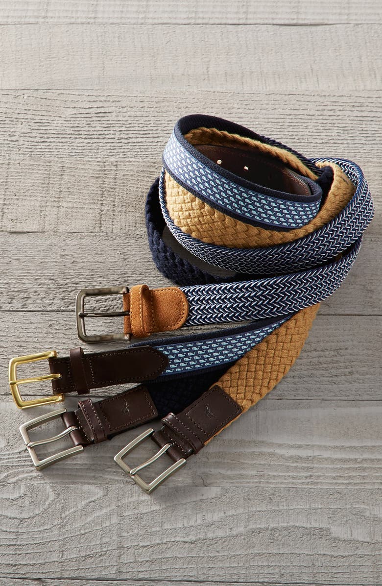 vineyard vines Whale Club Leather & Canvas Belt, Alternate, color, 