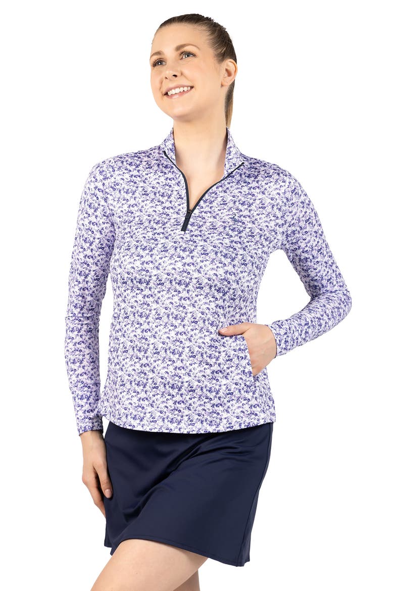 Ditsy Quarter Zip Pullover, Alternate, color, WHITE