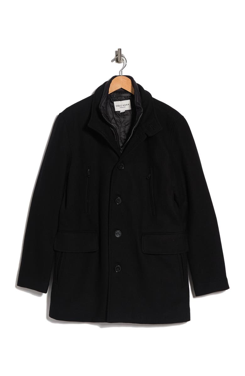 Cole Haan Signature Stand Collar Bib Wool Blend Coat, Alternate, color, Black