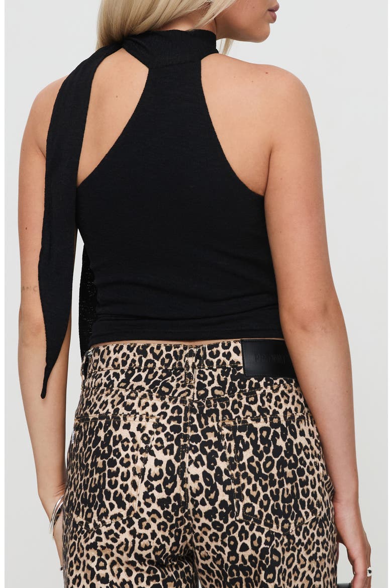 Anderstone Tie Neck Crop Top, Alternate, color, BLACK