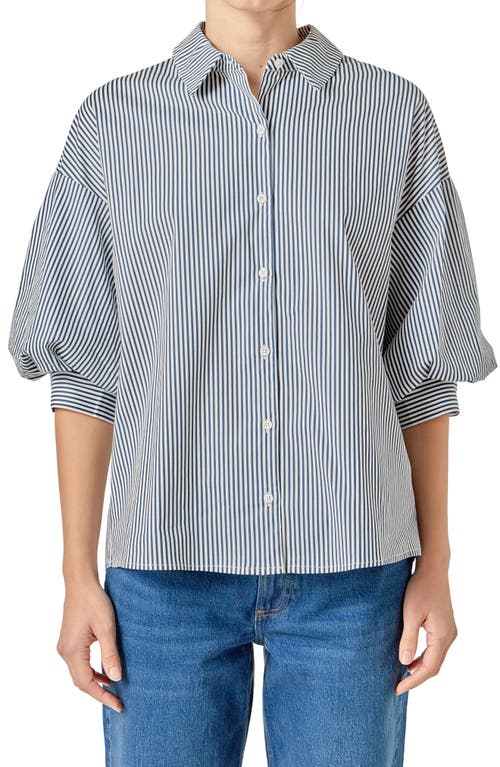 English Factory Stripe Puff Sleeve Button-up Shirt In Multi
