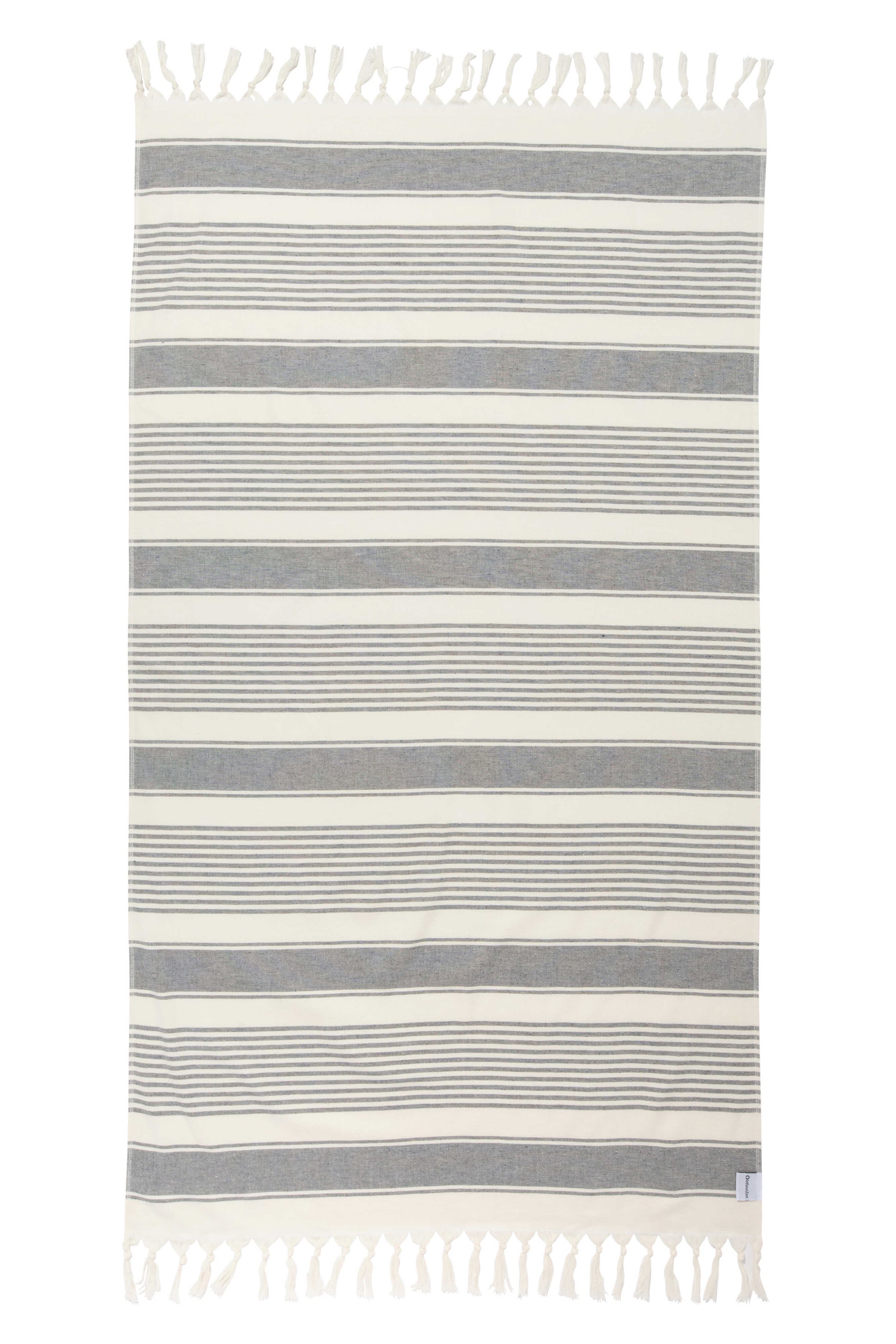 InfuseZen Sauna Stripe Organic Terry Cloth Lined Turkish Towel in Dark Grey 