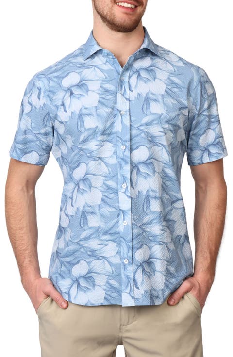 Floral Print Seersucker Short Sleeve Shirt