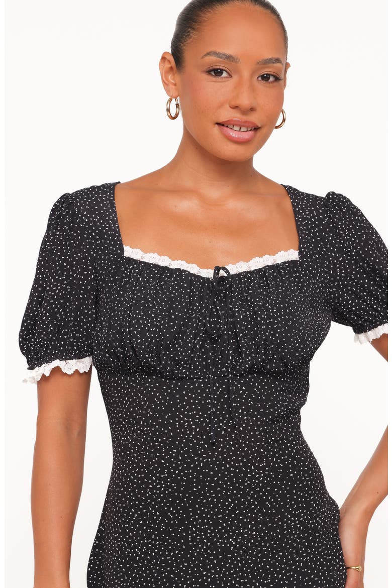 Francine Polka Dot Lace Trim Midi Dress, Alternate, color, BLACK POLKA DOT