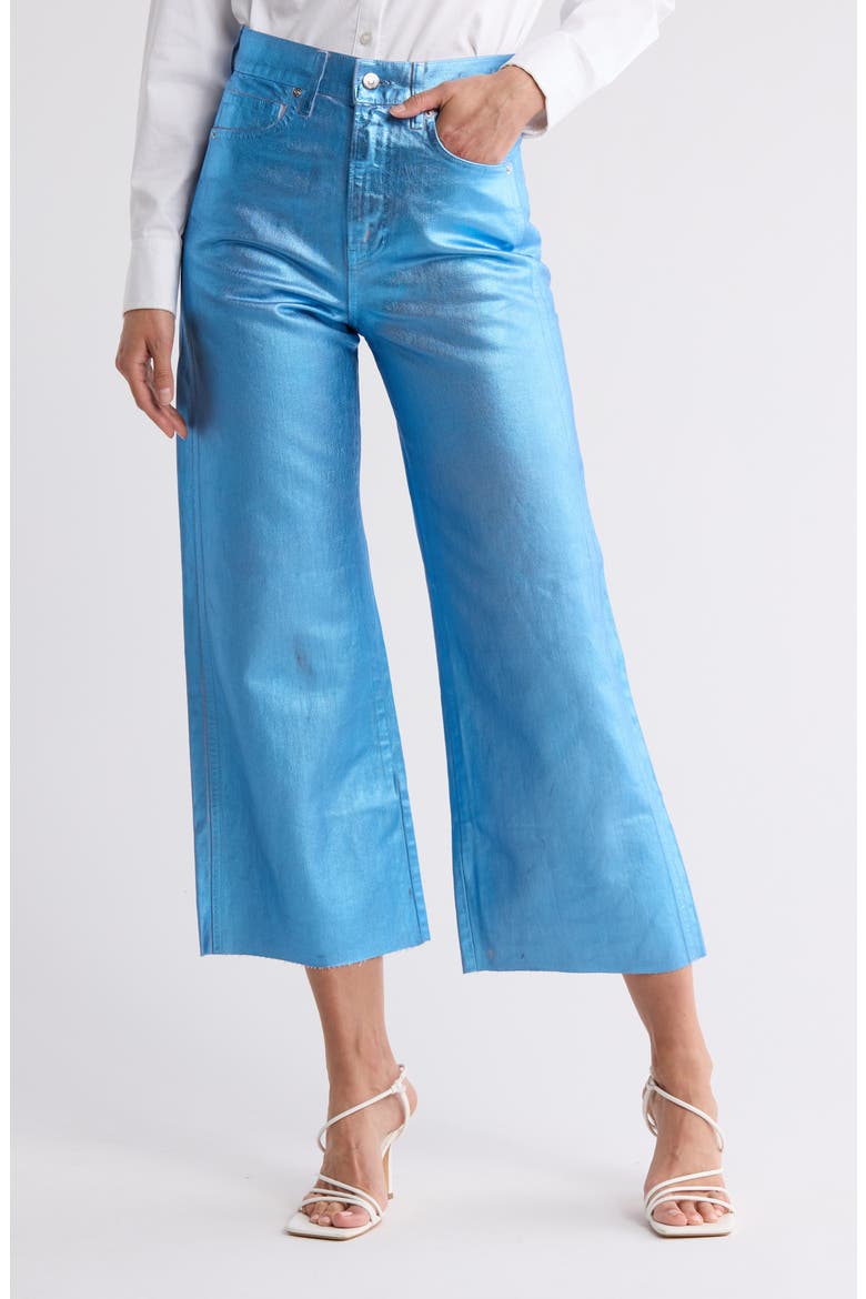 Taylor High Waist Raw Hem Ankle Wide Leg Jeans, Main, color, LT BLUE METALLIC