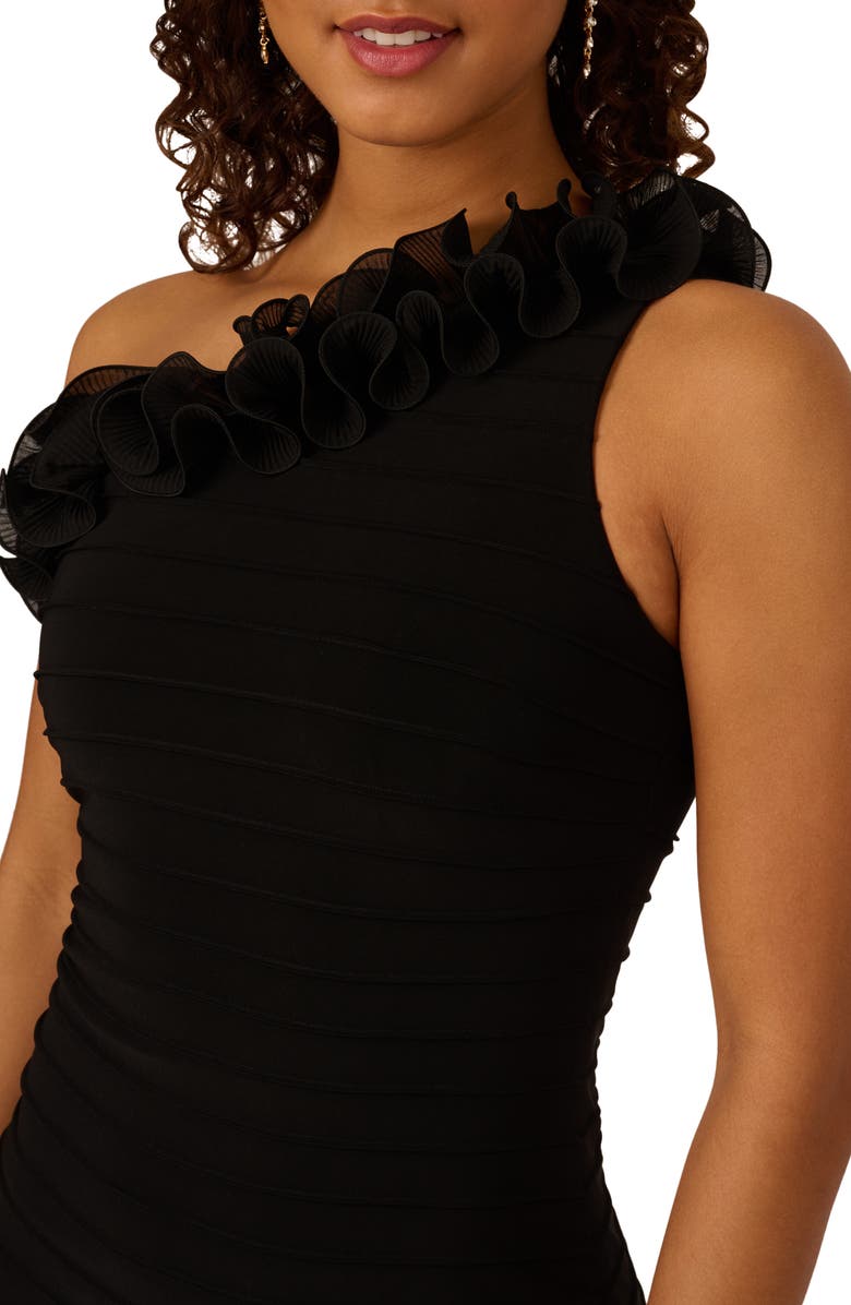 Adrianna Papell Ruffle Pintuck One-Shoulder Jersey Midi Sheath Dress, Alternate, color,