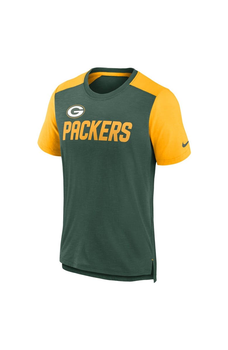 Nike Men's Nike Heathered Green/Heathered Gold Green Bay Packers Color Block Team Name T-Shirt, Alternate, color, Heather Green