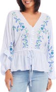 Karen Kane Floral Embroidered Stripe Top