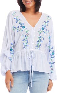 Karen Kane Floral Embroidered Stripe Top