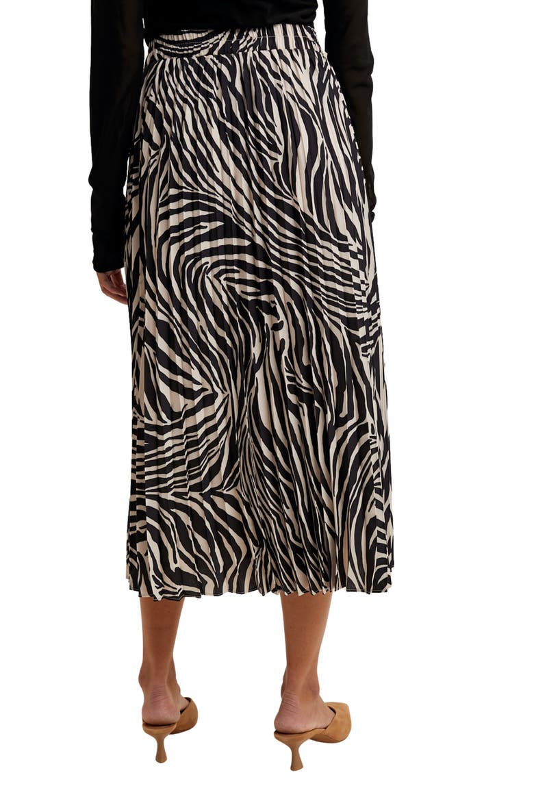 Zebra Pleated Midi Skirt, Alternate, color, OFF WHITE/ BLACK