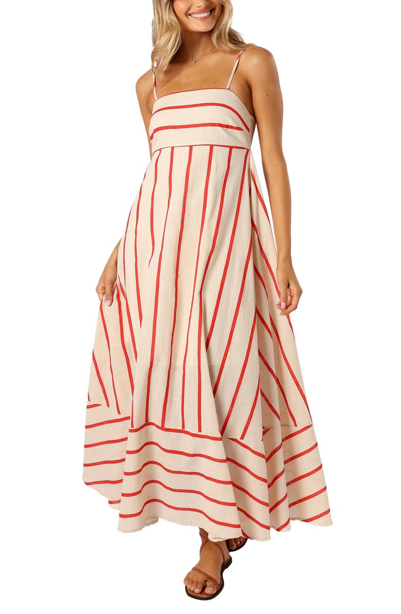 Petal & Pup Brea Stripe Cotton Maxi Sundress, Main, color, Cream Stripe