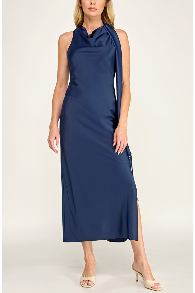 Sash Detail Satin Maxi Dress, Alternate, color, NAVY