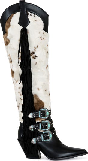 Gwayne Faux Fur Over the Knee Western Boot