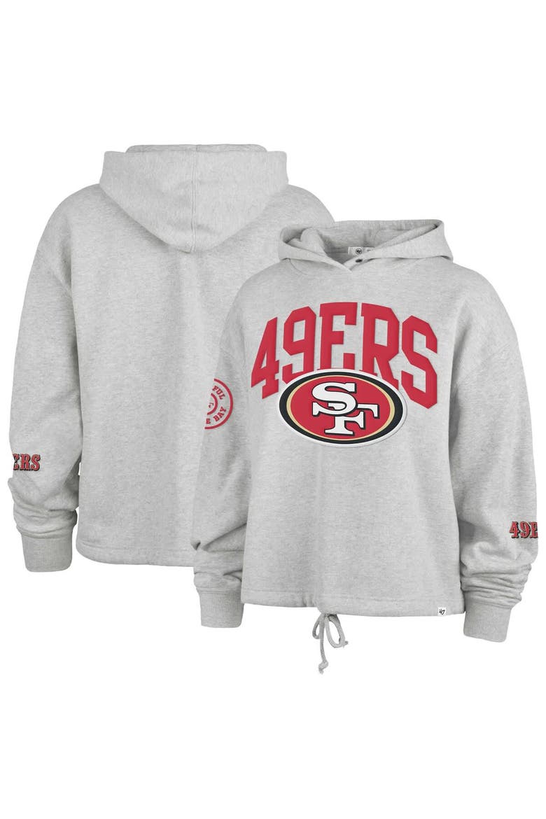Women's '47 Heather Gray San Francisco 49ers High Hopes Long Sleeve Cropped Hoodie, Main, color, Heather Gray