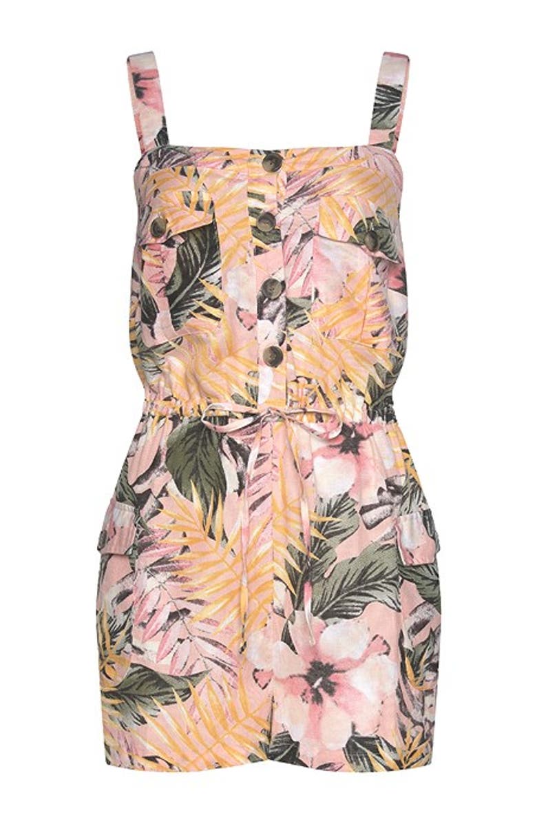 LASCANA Women's Patterned Button Detail Romper, Alternate, color, Multi Print