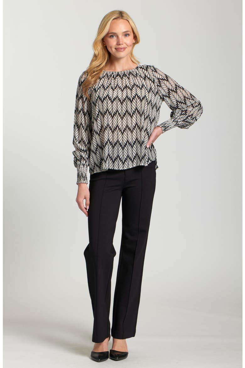 Printed Smocked Cuff Top, Alternate, color, BLACK/ WHITE