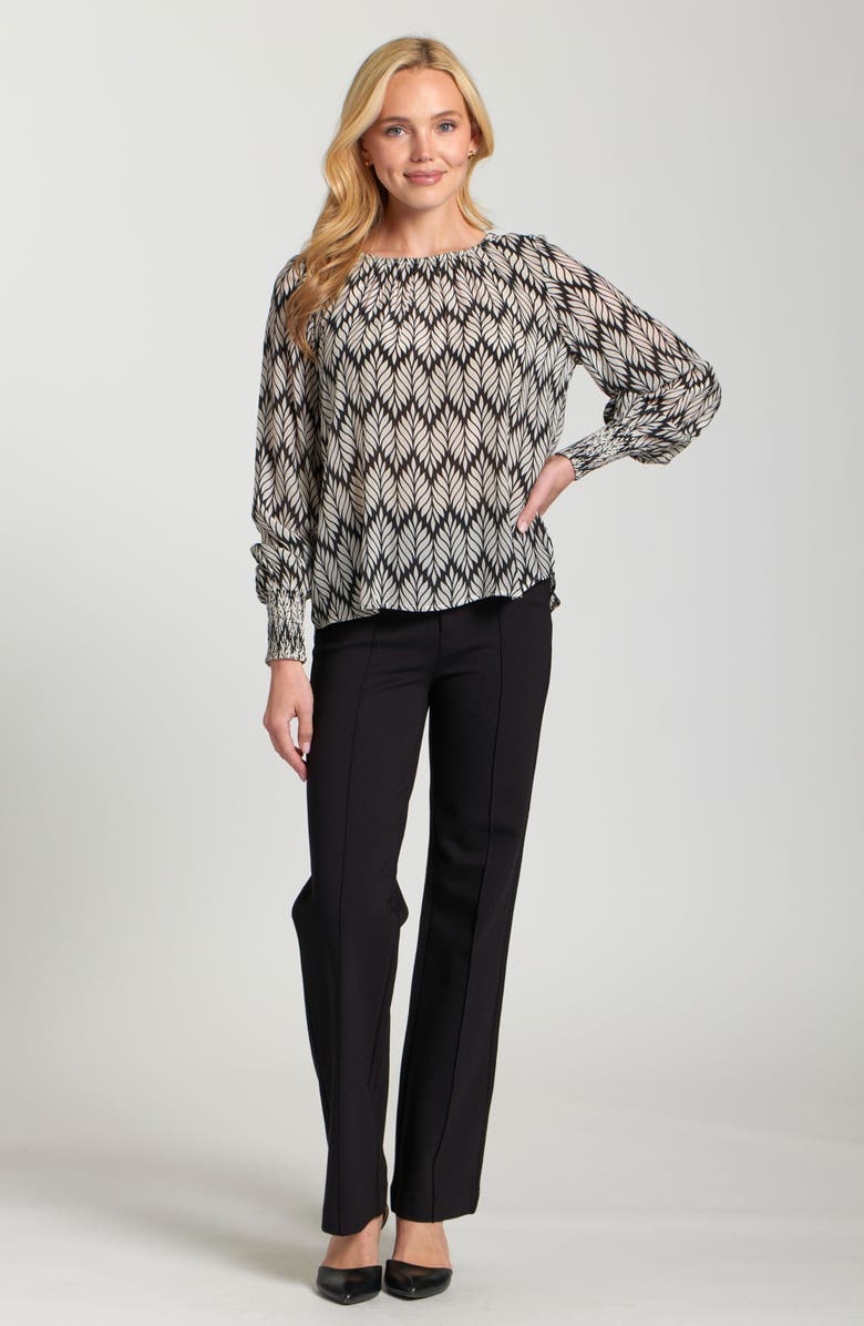 APNY Printed Smocked Cuff Top, Alternate, color, Black/ White