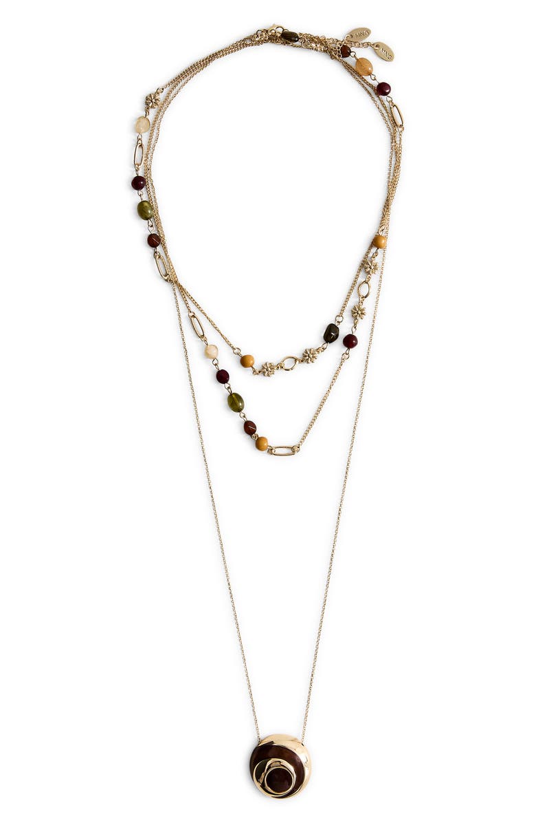 MANGO Beaded Layered Necklace, Main, color, Gold