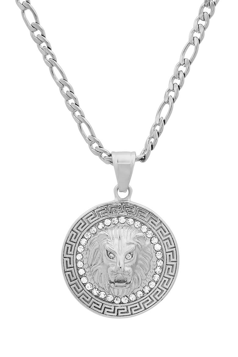 Men's Stainless Steel Lion Head Pendant Necklace, Main, color, SILVER
