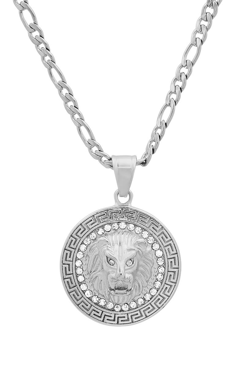 HMY JEWELRY Men's Stainless Steel Lion Head Pendant Necklace, Main, color, Silver