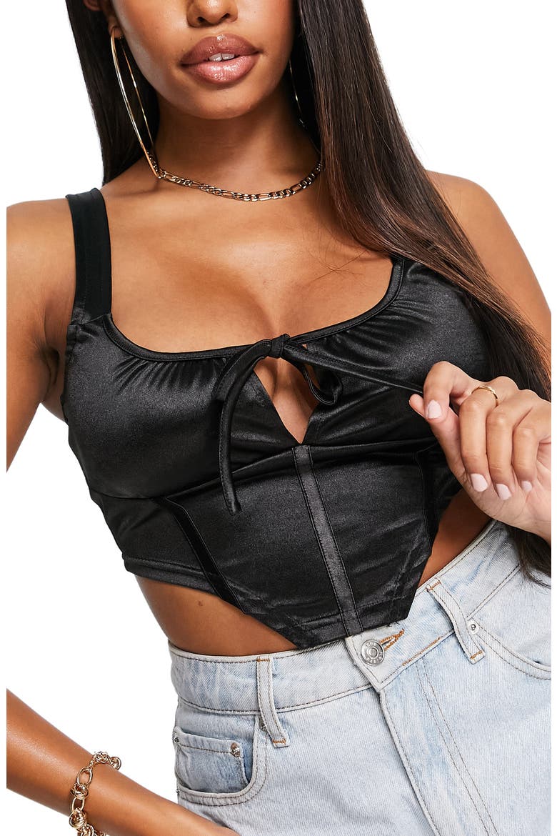 Hourglass Satin Corset Top, Main, color, BLACK