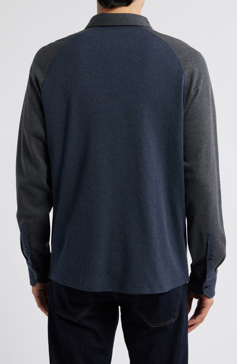 Robert Barakett Paolo Varsity Heathered Cotton Knit Button-Up Shirt, Alternate, color, Charcoal