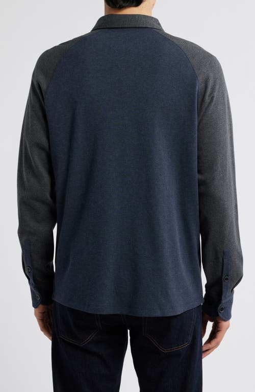 Robert Barakett Paolo Varsity Heathered Cotton Knit Button-up Shirt In Charcoal