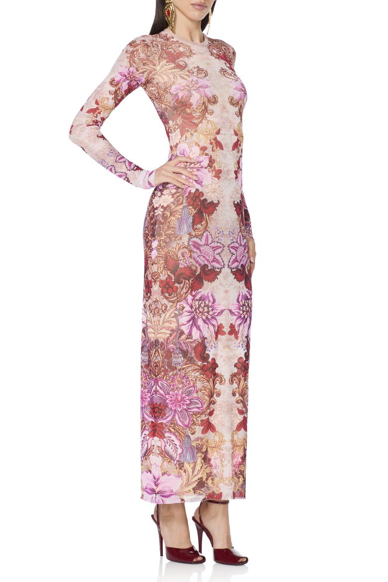 Didi Floral Print Mesh Maxi Dress, Alternate, color, GOLD GUILDED FLORAL