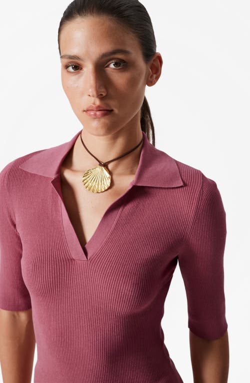 & Other Stories Knit Ribbed Top With Polo Collar In Pink