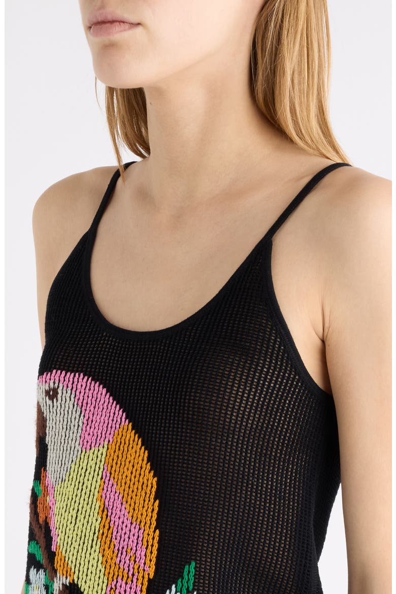Parrot Mesh Sleeveless Cotton Minidress, Alternate, color, BLACK