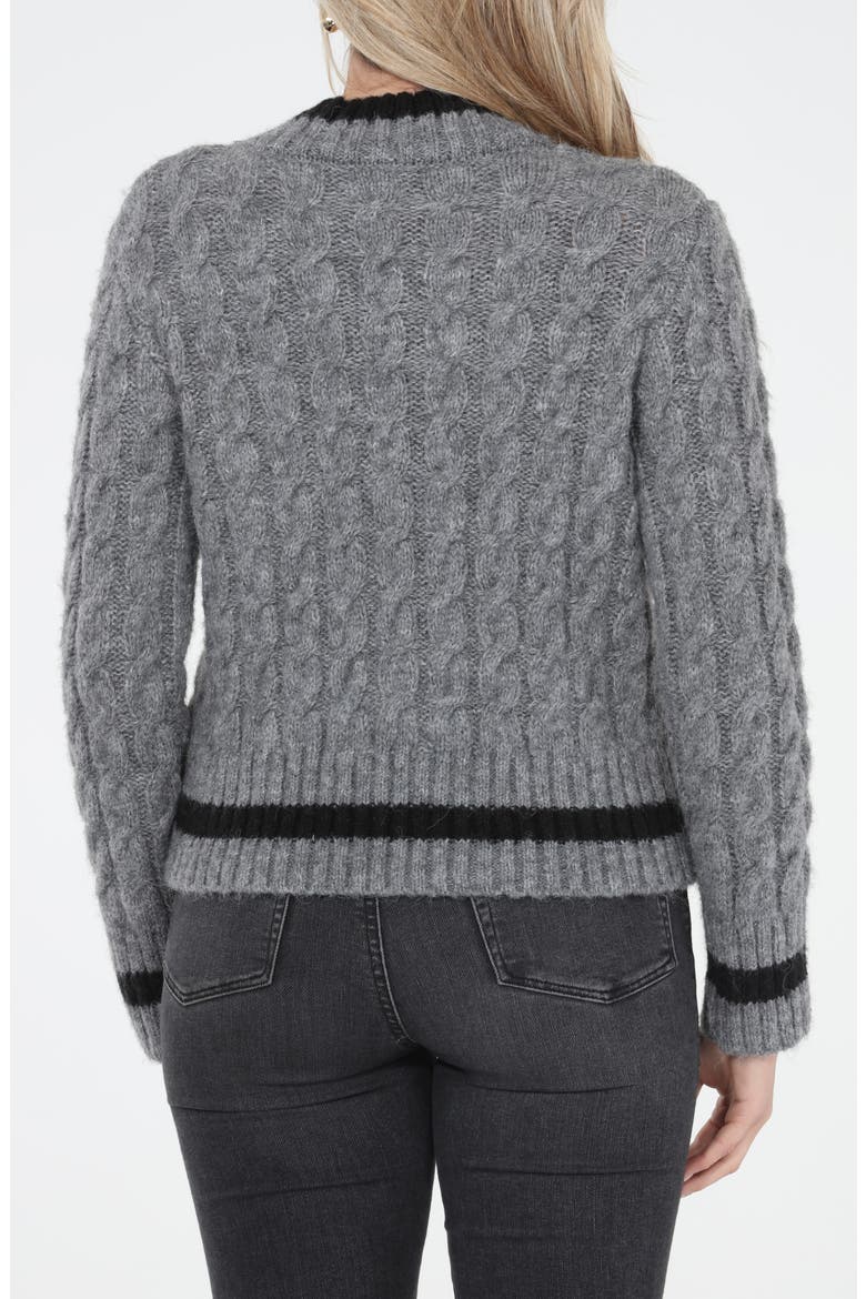 Jewel Embellished Cable V-Neck Sweater, Alternate, color, GREY