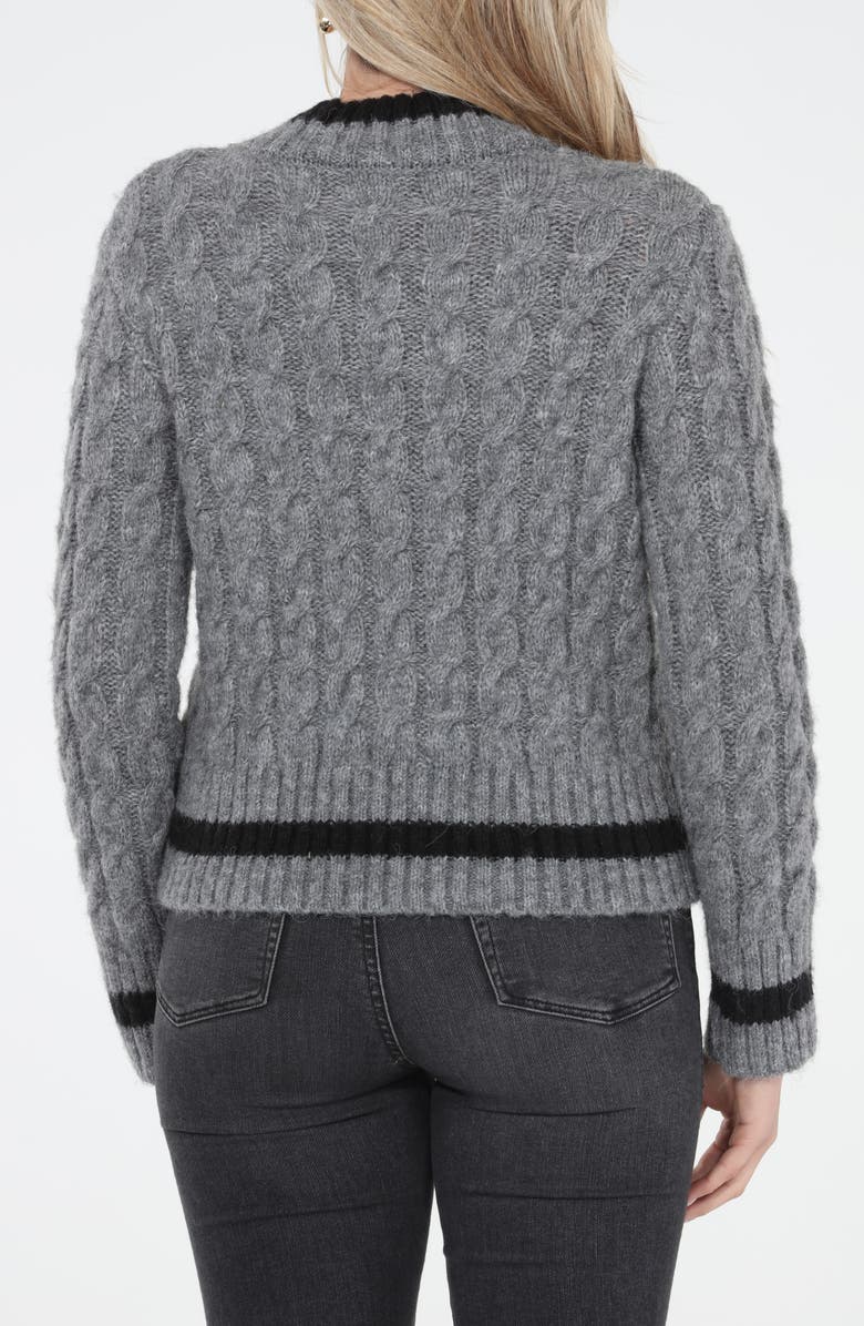 RAIN AND ROSE Jewel Embellished Cable V-Neck Sweater, Alternate, color, Grey