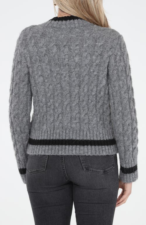 Rain And Rose Jewel Embellished Cable V-neck Sweater In Gray