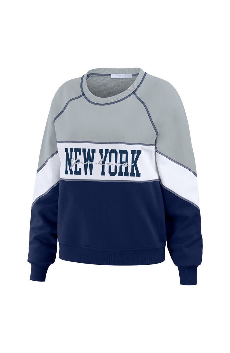 WEAR by Erin Andrews Women's WEAR by Erin Andrews Heather Gray/Navy New York Yankees Color Block Crew Neck Pullover Sweatshirt, Alternate, color, 