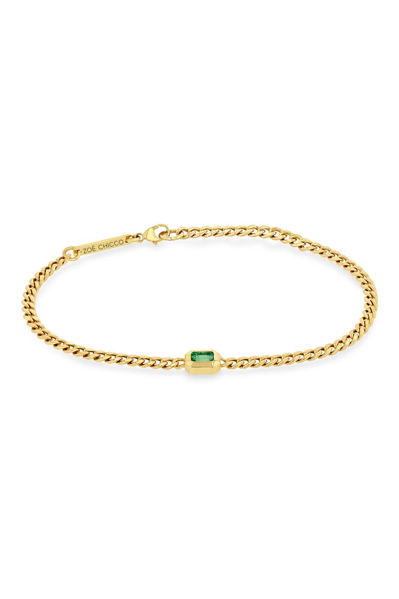Small Curb Chain Emerald Bracelet, Main, color, 14K YELLOW GOLD