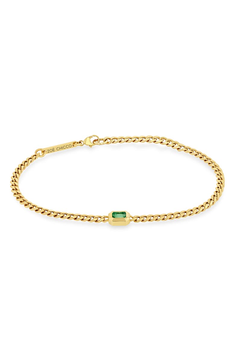 Zoë Chicco Small Curb Chain Emerald Bracelet, Main, color, 14K Yellow Gold