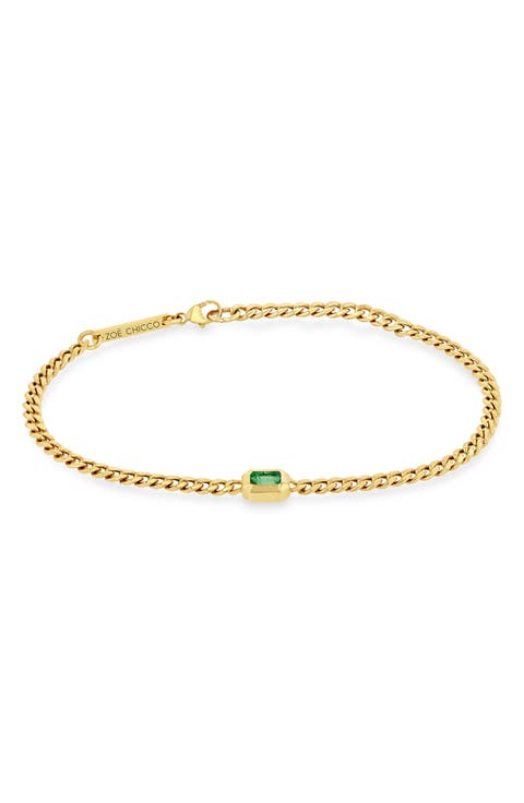 Small Curb Chain Emerald Bracelet