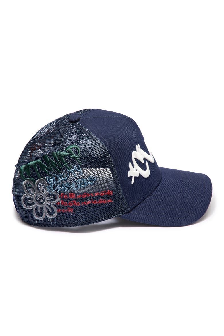 Graffiti Logo Trucker Hat, Alternate, color, MIDNIGHT BLUE