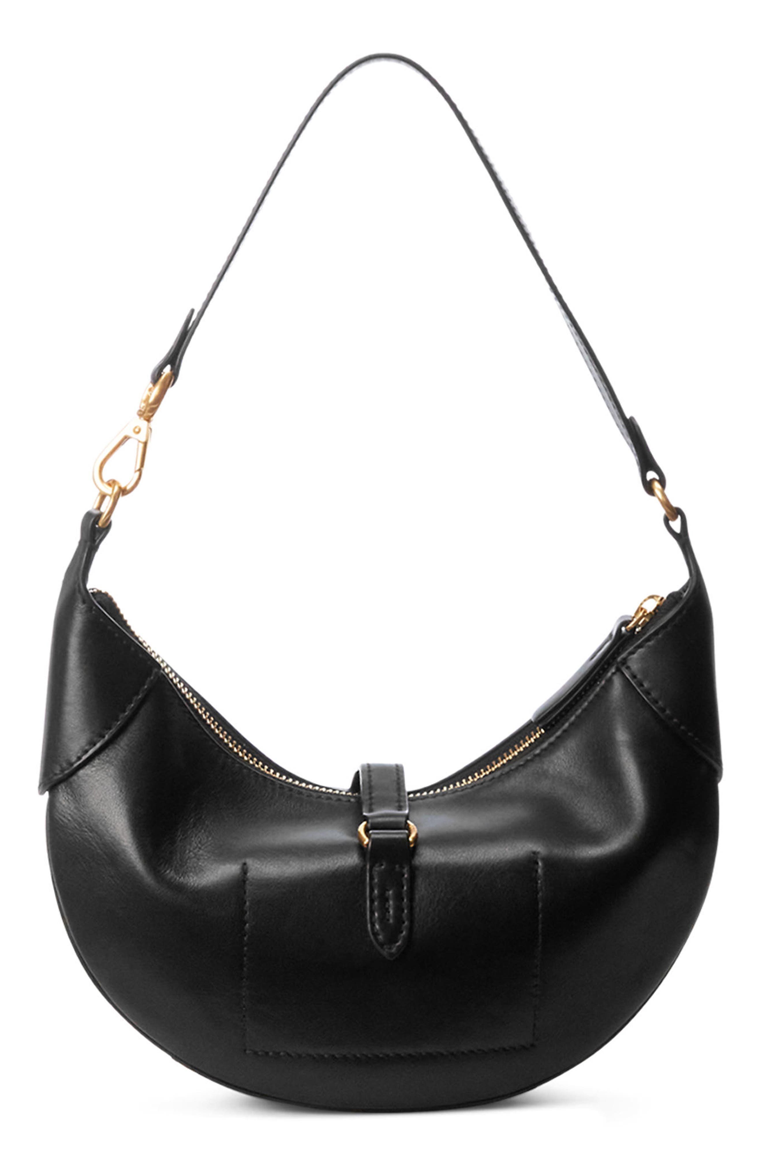Polo Ralph Lauren Medium Polo ID Calf Leather Shoulder Bag, Alternate, color, Black